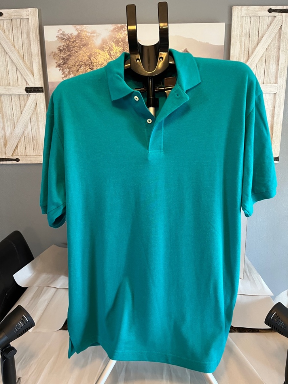 Men's Teal Polo Shirt - Classic Short-Sleeve OUTER BANKS  Size L
